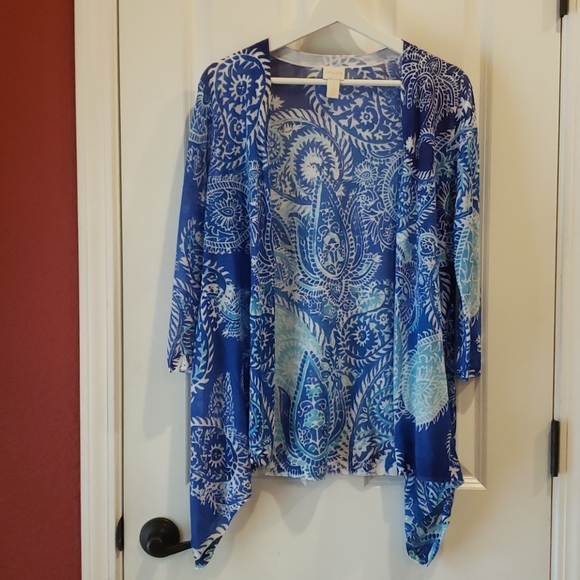 CHICO'S Summer Paisley Kirsten Cardigan sz M/8 - Picture 3 of 11